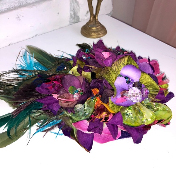 Handmade ladies fascinator peacock color STUNNING main image 6